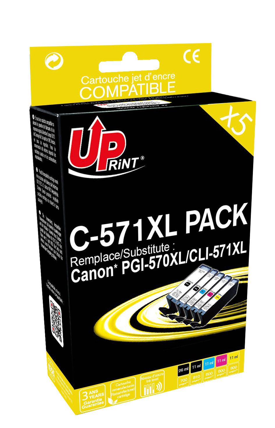 UPRINT C-571XL 2BK/C/M/Y PACK 5 CARTOUCHES COMPATIBLES AVEC CANON PGI-570XL  / CLI-571XL - MAC OS REPARATIONS