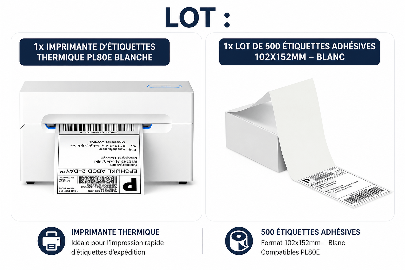 Pack Imprimante d’étiquettes thermique PL80E + 500 Étiquettes adhésives 102 × 152 mm